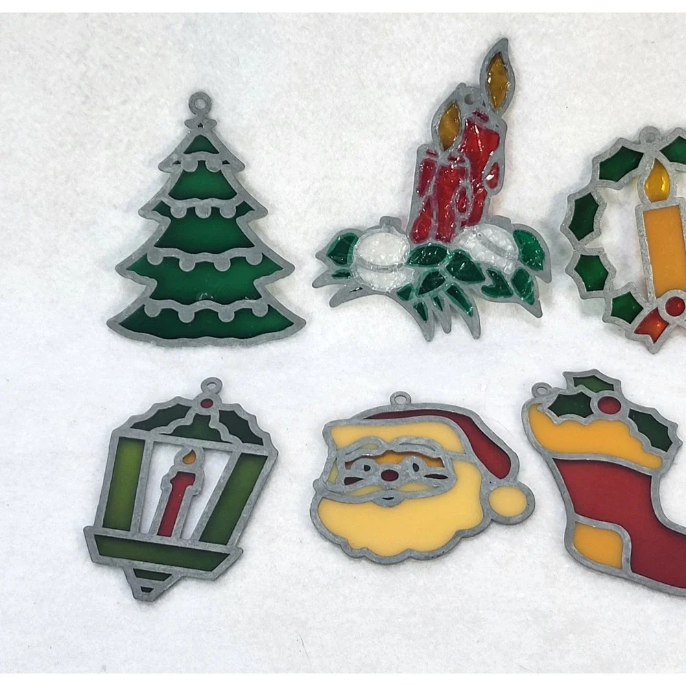 Vintage Christmas Suncatchers Lot 9 Holiday Tree Santa Candle Wreath 1980s Decor